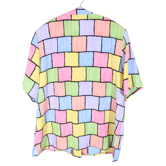Vintage 90s ALLISON DALEY Pastel Textured Button Up Short Sleeve Shirt Size 16 - Picture 2 of 5